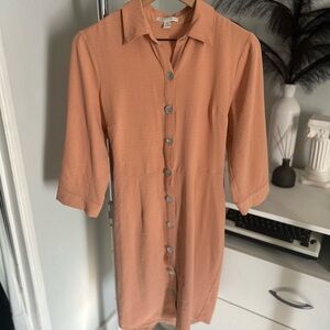 Cato Long Sleeve Button-Down Dress in Peach